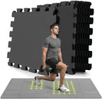 bemaxx Gym Mats Set - 18 pcs EVA Interlocking Foam Floor Tiles (12.6"x12.6"x0.4") 18sqft Protective Gym Flooring Sports Home Workout Exercise Mats Puzzle Garage Fitness Play-Room Pool Treadmill Bike