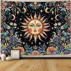 Aipon Sun and Moon Tapestry Hippie Boho Floral Wall Tapestry for Bedroom Aesthetic Colorful Flowers Vintage Celestial Botanical Plant Large Tapestries Wall Hanging for Living Room Dorm 80 x 60 Inch