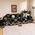 ROOMLIFE Dark Coffee Sofa Cover, Vintage Boho Couch Cover for 3 Cushion Sofa, Non Slip Chenille Sofa Slipcovers for Dog, Washable Furniture Sofa Protector Cover with Tassel for Living Room, 71''X118”