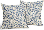Blue Floral Pillow Covers 16x16 Set of 2 Vintage Rustic Old Style Cute Small Flower Blue Cream Print Decorative Outdoor Pillowcases Farmhouse Throw Cushion Case Decor for Couch Sofa Bed
