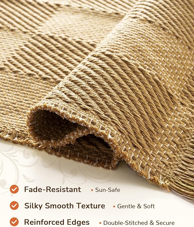 BESTSWEETIE 6'x9' Washable Rug Hand-Woven Low Pile Soft Checkerboard Pattern Reversible Checkered Braided Rugs with Short Fringe Carpet for Living Room Bedroom Dining Room Home Decor - Naturejute