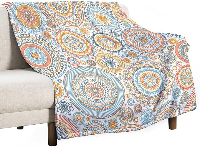 Boho Floral Throw Blanket Abstract Mid Century Mandala Bohemian Blanket for Sofa Bed Couch Chair Or Dorm 50"x60"