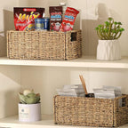 Vagusicc Wicker Storage Basket, Set of 2 Hand-Woven Storage Baskets for Organizing, Small Wicker Basket for Toilet Paper, Foldable Large Cube Storage Organizer Basket Bins for Shelves (Sea Grass)