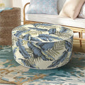 Inflatable Ottoman Stool D21 xH9 for Outdoor/Indoor Use, Water Repellent Patio Foot Rest with Portable Handle,Round Pouf Ottoman Suitable for Garden,Deck and Camping-Lush Palm Blue