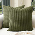 Softalker Throw Pillow Covers 18x18 Inch, Set of 2, Soft Corduroy Boho Stripe Decorative Pillow Cover, Couch Fluffy Pillow Cover for Farmhouse Home Decor Bed Living Room, Olive Green