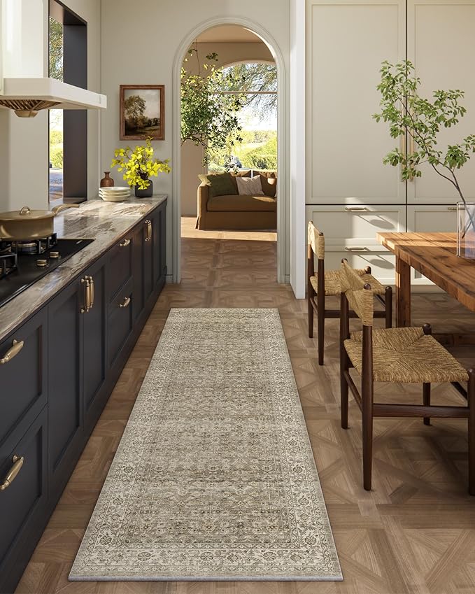 Machine Washable Kitchen Runner Rugs: 2'x 6' Hallway Rug Stain Resistant Non Slip Low Pile Soft Carpet Runners for Hallways Indoor Entryway Kitchen Laundry Room Bedroom Bathroom Farmhouse