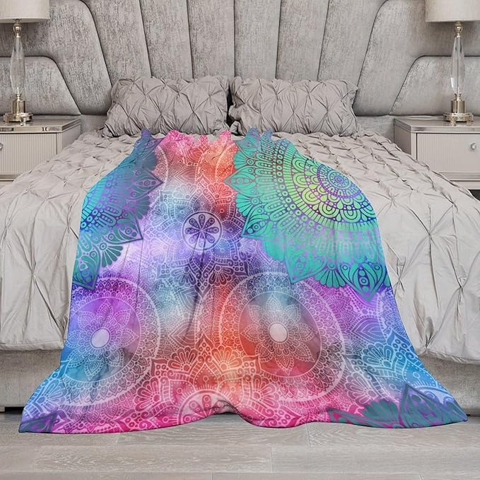 Mandala Throw Blanket Colorful Floral Flowers Bohemian Boho Blanket for Sofa Bed Couch Chair Or Dorm 30"x40"