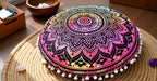 CRAFT KALA Boho Large Floor Pillow Pouf Cover Mandala Meditation Room Pillow Cover for Adults Round Bohemian Seating Pouf Cushion Cover for Kids Playroom 22" Multi Ombre