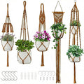 Macrame Plant Hangers 5Pack, Handmade Cotton Rope Hanging Planters for Indoor Plants w/ 5 Set Hooks Hanging Plant Holders Plant Hanger Indoor for Boho Home Decor (Caramel, Planter Pot Not Included)