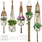 Macrame Plant Hangers 5Pack, Handmade Cotton Rope Hanging Planters for Indoor Plants w/ 5 Set Hooks Hanging Plant Holders Plant Hanger Indoor for Boho Home Decor (Caramel, Planter Pot Not Included)