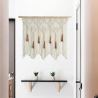 Youngeast Large Macrame Wall Hanging Boho Woven Tapestry Bohemian Macrame Wall Decor Handmade Tassel Tapestry Home Decoration for Bedroom Living Room 39"X31" (Wood Dowels Not Included) (Beige)