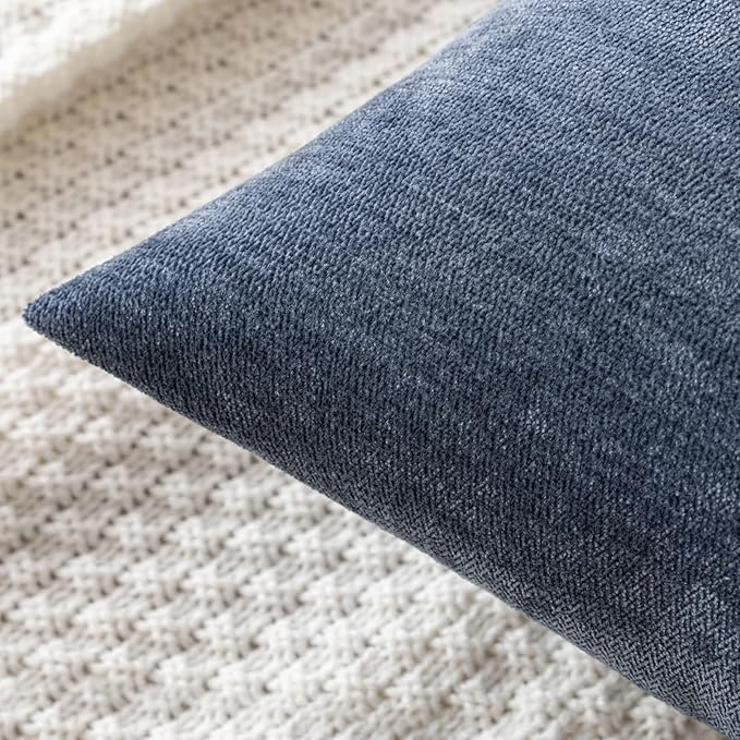MIULEE Pack of 2 Blue Decorative Pillow Covers 16x16 Inch Soft Chenille Couch Throw Pillows Farmhouse Cushion Covers for Home Decor Sofa Bedroom Living Room