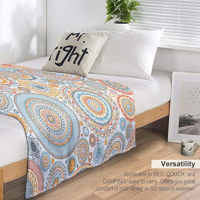 Boho Floral Throw Blanket Abstract Mid Century Mandala Bohemian Blanket for Sofa Bed Couch Chair Or Dorm 30"x40"