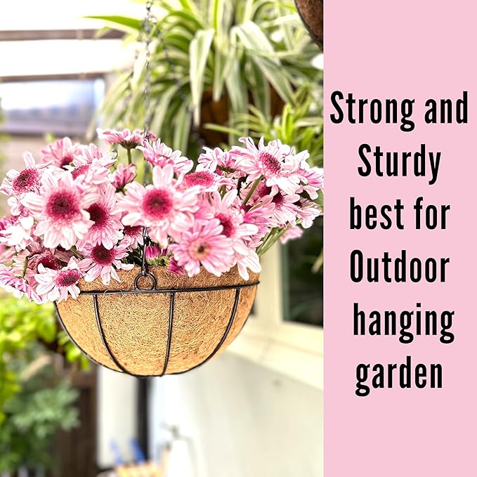 LaLaGreen Hanging Planters with Coco Liners (10 Pack, 12 Inch) Hanging Baskets for Plant Outdoor Hanging Plant Pot Flower Metal Wire Round Holder Hanger Hook Chain Deck Porch Garden Balcony Boho Decor