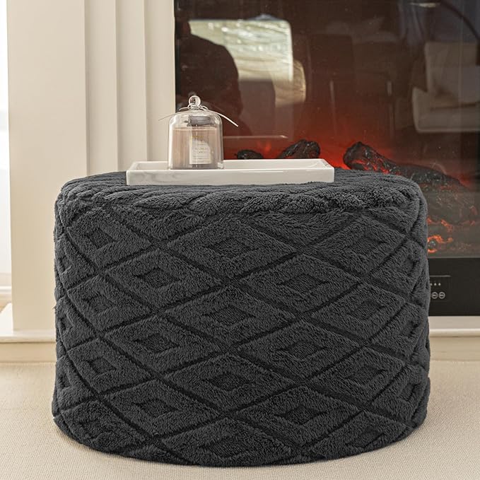 Round Pouf Ottoman 20 x 20 x 14 Inches Boho Poof Home Decor Floor Pouffe Ottoman Foot Rest for Couch Sofa Bean Bag Chairs Living Room Bedroom (Dark Gray)