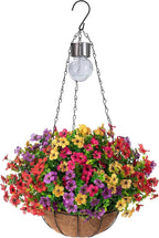 Artificial Faux Hanging Plants Flowers Basket for Summer Outdoor Outside Decorations,Fake Silk UV Resistant Look Real,Realistic Ferns for Outdoors for Porch Garden Decor,12 Bundles (Blue Red Purple)