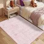 3x5 Rug for Entryway Bedroom, Pink 3x5 Washable Area Rug, Vintage Retro Boho Throw Rug, Non Slip & Low Pile Small Carpet for Indoor Entry, Kitchen, Bedside, Living Room, Bathroom and Dining