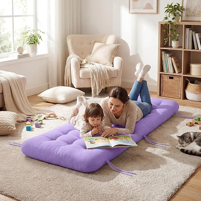 Long Floor Cushion Large Floor Cushion with Brushed Cotton 74.8 x 27.5 x 3.15 in Jumbo Lounger Pillow for Outdoor Indoor Bay Window Meditation Yoga Reading Sleeping(1 Pc,Purple)