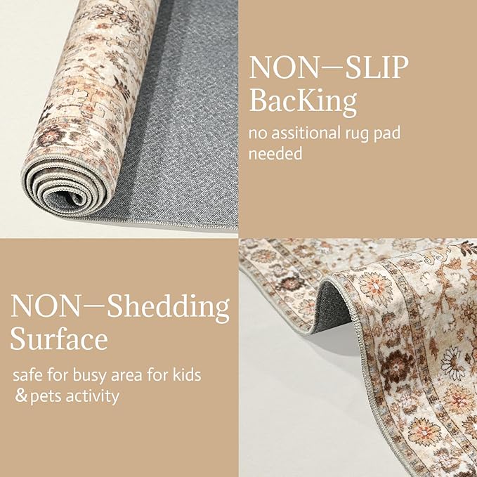 Washable Rugs for Living Room: 9x12 Area Rugs for Bedroom Ultral Soft Non-Slip Stain Resistant Vintage Boho Large Carpet for High-Traffic Dining Room - Farmhouse Decor