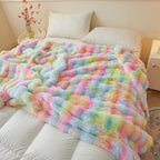 LIFEREVO Fluffy Faux Rabbit Fur Bubble Blanket, Tie Dye Plush Shaggy Throw Couch Sofa, Cozy Comfy Furry Big Bed Blanket Adults Kids Girls, Aesthetic Fuzzy Throw for Bedroom Living Room, 60x90, Rainbow