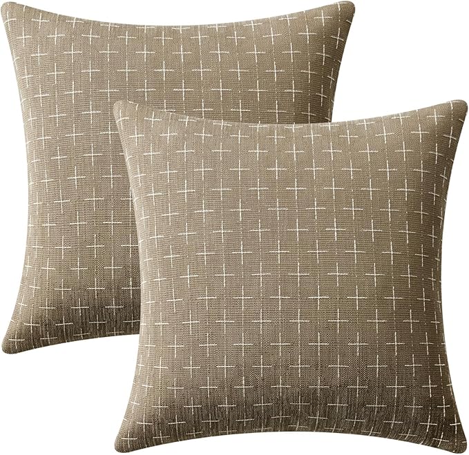 MIULEE Pack of 2 Decorative Burlap Linen Spring Throw Pillow Covers Farmhouse Pillowcases Modern Rustic Woven Textured Cushion Cover for Sofa Couch Bed 20x20 Inch Taupe
