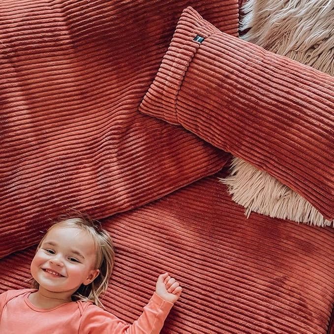 Stuffed Animal Storage Bean Bag Cover (No Filler), Corduroy Kids & Toddler Bean Bag Chair for Teens & Adults, Toy Storage Organizer, Comfy Sofa for Playroom (Coral Red, Kids (Cover Only）)