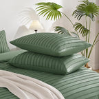 JELLYMONI Pillowcases King Size Green 2 Pack Boho Striped Bed Pillow Covers 20x40in Polyester Envelope Pillow Shams Tufted Bohemian Textured (Pillows are not Included)