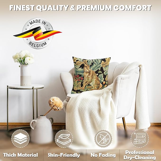 Charlotte Home Furnishings Throw Pillow Covers Decorative Boho Pillow Covers for Couch Living Room Brown Hare Square Cushion Cases 18x18 in European Cotton Jacquard Woven for Cozy Bedroom Decor