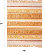 100% Cotton Boho Throw Blanket for Home Decor – Classic Farmhouse Quilt Bedding, Muslin Blankets for Adults, Vintage Woven Decorative Blanket for Couch, Bed Layering Use, Bohemian Stripe, 60"x80"