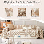ROOMLIFE Khaki Boho Couch Cover for 3 Cushion Couch L Shape Sofa Covers for Sectional Sofa Reversible Silpcover for Dogs Washable Chenille Furniture Protector for Living Room, 71"x134"