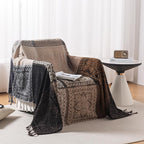 Boho Throw Blanket, Chenille Jacquard Tassels Throw Blankets for Bed Couch Soft Chair， Bohemian Fringe Tassels (Black, S:60x75)