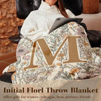 JXREQ Throw Blanket Initial Letter M Personalized Monogrammed Gifts for Women Teen Girls Frends, Boho Floral Throw Blankets for Bed Sofa Living Room Office, 50x60 Inch