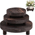 3 Pcs Wood Plant Stand Indoor Outdoor, Wooden Stool Display Stand 5/6/8" Round Riser Flower Pot Holder with Raised Edge Small Planter Tray Modern Potter Decorative for Garden Desktop Home Table Counter Room (Dark Brown)