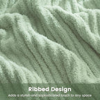 Snuggle Sac Fluffy Ribbed Sage Green Blanket Twin Size, Soft Luxurious Knit Fuzzy Microfiber Blankets for Sofa, Bed, Sage Green, 60x80 inches