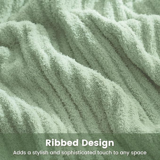 Snuggle Sac Spring Throw Blanket for Couch Sage Green, Microfiber Knit Throws for Sofa, Soft Luxurious Fuzzy Warm Blankets for Sofa, Bed, Travel, Sage Green, 50x60 inches
