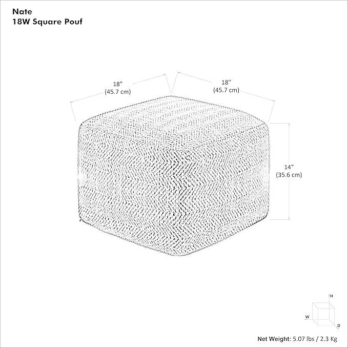 SIMPLIHOME Nate Square Pouf - 18 inch Wide Upholstered Handwoven Cotton Ottoman in Denim Melange, Boho Footstool or Extra Seating for Living Room or Bedroom with Polystyrene EPS Beads, Assembled