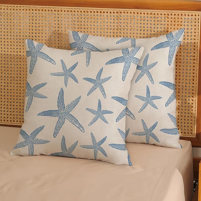 Navy Blue Starfish Pillow Covers 16x16 Set of 2 Coastal Throw Pillows Spring Summer Nautical Ocean Theme Beach Decorative Pillow Cases Farmhouse Outdoor Decor Cushion Case for Home Bedroom
