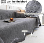 ROOMLIFE Gray Couch Cover Boho Sofa Covers for 3 Cushion Couch Washable, Furniture Protector Sofa Couch Cover for Dogs, Soft Chenille Sofa Slipcover, Couch Throw Blankets with Tassels 71 '' X 150''