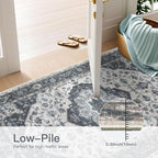 6x9 Vintage Washable Area Rug for Living Room,Low Pile Non Slip Carpet Non-Shedding Area Rug Soft Indoor Stain Resistant Rug Floral Print Mat for Bedroom Dining Room Blue Beige