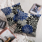 Black Navy Blue Pillow Covers 22X22 Inch Set of 2, Spring Summer Floral Dahlia Flower Cream Decorative Throw Pillow Covers Outdoor Modern Farmhouse Cushion Case for Home Couch Sofa Bed Decor