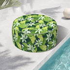 Indoor/Outdoor Inflatable Ottoman, Water Repellent Round Foot Rest Ottomans D31 x H14 inch, Portable Footstool for Patio Garden Camping or Home, Jungle Leaves