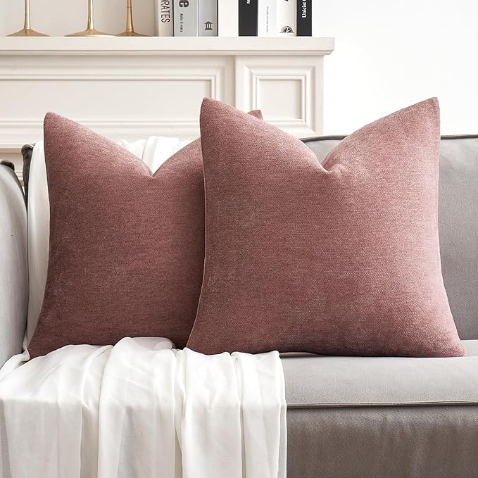 MIULEE Pack of 2 Blush Pink Decorative Pillow Covers 20x20 Inch Soft Chenille Couch Spring Throw Pillows Farmhouse Cushion Covers for Valentine's Day Home Decor Sofa Bedroom Living Room
