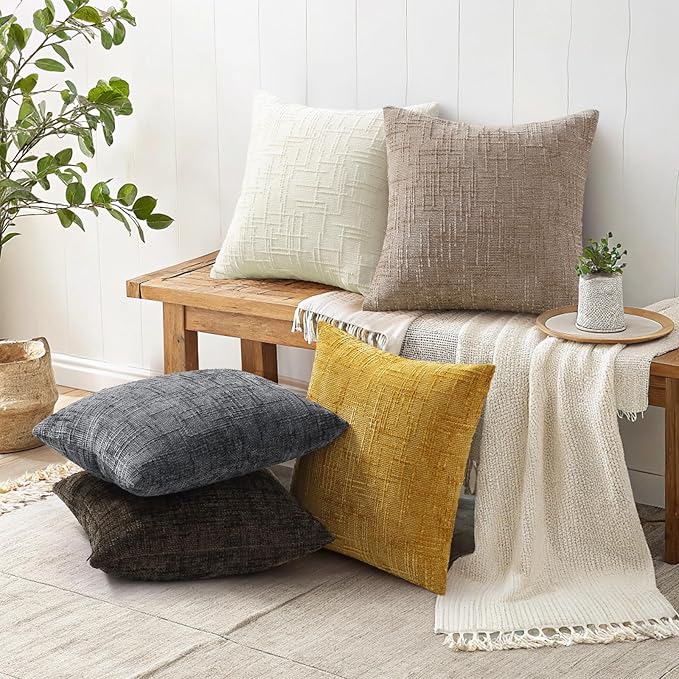 decorUhome Dark Grey Chenille Throw Pillow Covers 18x18 Set of 2 Textured Soft Cozy Slubby Couch Pillow Covers Modern Farmhouse Boho Decorative Pillow Cases for Bed Sofa Living Room