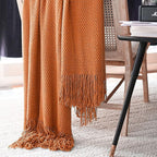 LOMAO Knitted Throw Blanket with Tassels Bubble Textured Lightweight Throws for Couch Cover Home Decor (Orange, 50x60)