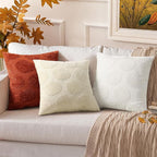 decorUhome Decorative Beige Pumpkin Thanksgiving Throw Pillow Covers 18x18 Set of 2, Soft Chenille Jacquard Farmhouse Textured Pillow Covers for Couch Bed Sofa Autumn Harvest Halloween Holiday