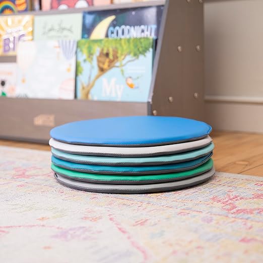 ECR4Kids SoftZone Colorful Round Floor Pad Seating Set, Classroom Furniture, Contemporary, 6-Piece