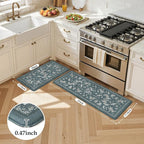LEEVAN Anti Fatigue Mats for Kitchen Floor Non-Slip, Cushioned Kitchen Mats for Floor 2 Piece, Blue Memory Foam Kitchen Mat Set, Waterproof Ergonomic Standing Mat for Bar, Office,Desk, Laundry