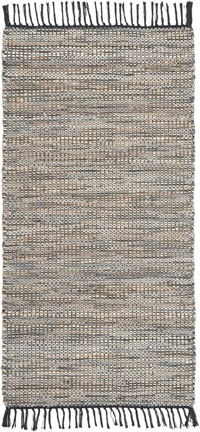 SAFAVIEH Vintage Leather Collection Runner Rug - 2'3" x 6', Grey, Handmade Boho Fringe Leather & Jute, Ideal for High Traffic Areas in Living Room, Bedroom (VTL203F)