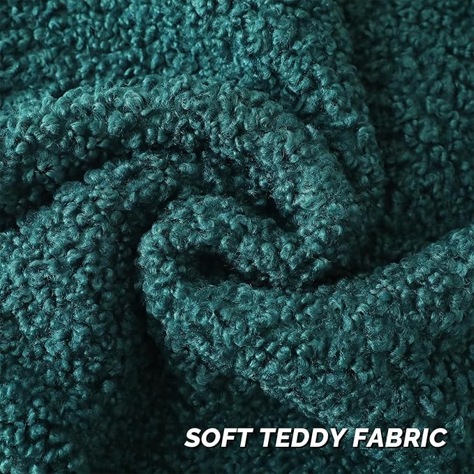 FUTEI Dark Green Throw Pillow Covers 16x16 Inch Set of 2,Furry Faux Fur Teddy Boucle Textured Cushion Covers,Soft Fluffy Decorative Pillow Case,Home Decor for Couch Bed Living Room Office Car