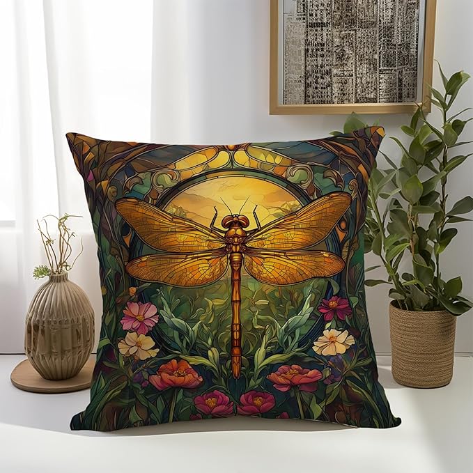YOU FOUND ME William Morris Abstract Vintage Floral Dragonfly Design Throw Pillow Covers Home Decor, Retro Art Decor Pillowcase Cushion Cover for Bed Sofa Living Room, Square 18x18inch (Dragonfly)